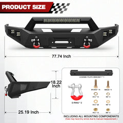 Fits 2015-2016-2017-2018 Ram 1500 Rebel Front Bumper Steel Bumper w/Winch Plate LED Lights - POFENZE