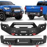 Fits 2016-2023 Tacoma Bumper Set Offroad Bumper w/Winch Plate, Lights and D-rings