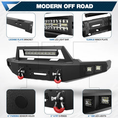 Fits 2021-2024 Ford F150 Front Bumper Winch Front Bumper Textured Black Off Road Bumper with Light Bar POFENZE