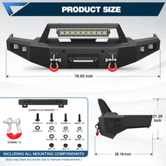 Fits 2021-2024 Ford F150 Front Bumper Winch Front Bumper Textured Black Off Road Bumper with Light Bar POFENZE