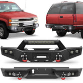 For 1992-1993-1994-1995-1996-1997-1998-1999 Chevy Suburban Tahoe & GMC Yukon Bumper Combo Steel Offroad Front and Rear Bumper with Winch Plate and Lights - POFENZE