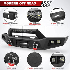 For 1992-1993-1994-1995-1996-1997-1998-1999 Chevy Suburban Tahoe & GMC Yukon Bumper Combo Steel Offroad Front and Rear Bumper with Winch Plate and Lights - POFENZE