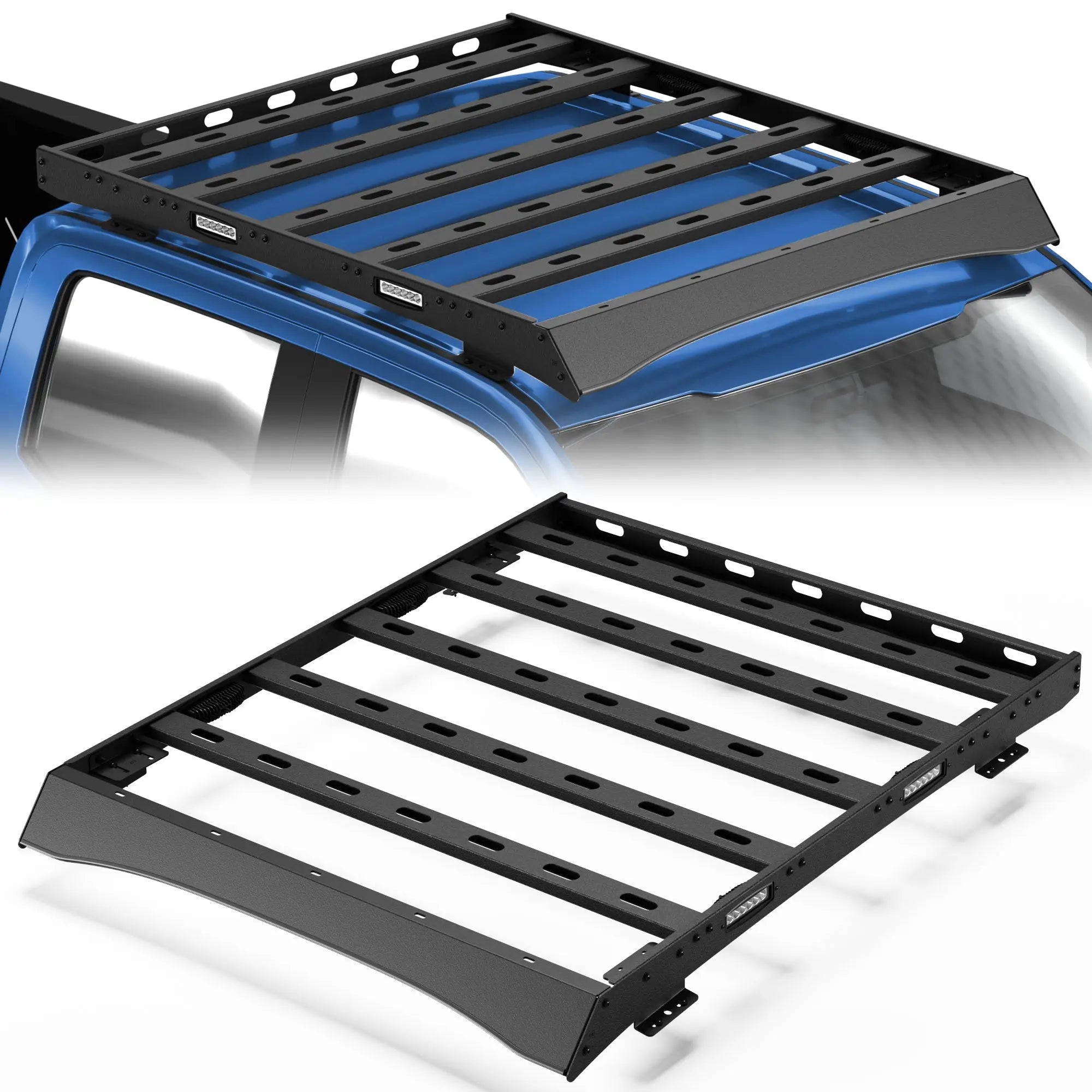 For 2017-2022 Ford F250/F350/F450 Roof Rack Car Roof Cargo Carrier Overlanding Roof Rack Cargo Baskets with Lights POFENZE