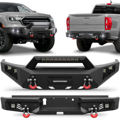 For 2019-2023 Ford Ranger Front and Rear Bumper Set Off Road Steel Bumper w/Winch Plate and Lights POFENZE