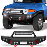 Front Bumper Compatible with 2007-2014 1st Gen Toyota FJ Cruiser Rock Crawler Bumper Equipped with Winch Plate, 1 x 144W LED Long Light Bar, 4 x 18W LED Lights, D-rings & License Plate Bracket POFENZE