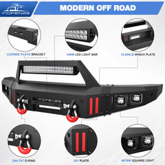 Front Bumper Compatible with 2007-2014 1st Gen Toyota FJ Cruiser Rock Crawler Bumper Equipped with Winch Plate, 1 x 144W LED Long Light Bar, 4 x 18W LED Lights, D-rings & License Plate Bracket POFENZE