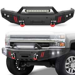 Front Bumper Compatible with Chevrolet Silverado 2500/3500 HD 2015-2019, Textured Black Pickup Truck Bumper for 2015-2019 Chevry Silverado 2500 3500, with Winch Plate, Lights and D-rings POFENZE
