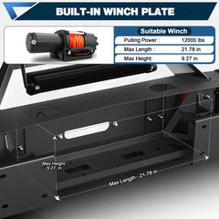 Front Bumper Compatible with Chevrolet Silverado 2500/3500 HD 2015-2019, Textured Black Pickup Truck Bumper for 2015-2019 Chevry Silverado 2500 3500, with Winch Plate, Lights and D-rings POFENZE