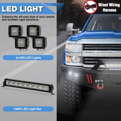 Front Bumper Compatible with Chevrolet Silverado 2500/3500 HD 2015-2019, Textured Black Pickup Truck Bumper for 2015-2019 Chevry Silverado 2500 3500, with Winch Plate, Lights and D-rings POFENZE