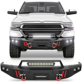 Front Bumper Compatible with Dodge Ram 1500 2019-2024, Textured Black Pickup Truck Bumper for Dodge Ram 1500 (Exclude Classic), with Winch Plate, Lights and D-rings POFENZE