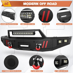 Front Bumper Compatible with Dodge Ram 1500 2019-2024, Textured Black Pickup Truck Bumper for Dodge Ram 1500 (Exclude Classic), with Winch Plate, Lights and D-rings POFENZE