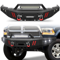 Front Bumper Compatible with Dodge Ram 2500 3500 2010-2018, Textured Black Pickup Truck Bumper for Dodge Ram 2500/3500 2010-2018, with Winch Plate, Lights and D-rings POFENZE