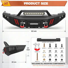 Front Bumper Compatible with Dodge Ram 2500 3500 2010-2018, Textured Black Pickup Truck Bumper for Dodge Ram 2500/3500 2010-2018, with Winch Plate, Lights and D-rings POFENZE