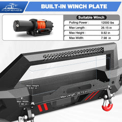 Front Bumper Compatible with Ford Bronco 2021-2024, Textured Black Pickup Truck Bumper for 2021-2024 Ford Bronco, with Winch Plate, Lights & D-rings (Excluding Bronco Sport or Raptor) POFENZE