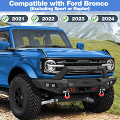 Front Bumper Compatible with Ford Bronco 2021-2024, Textured Black Pickup Truck Bumper for 2021-2024 Ford Bronco, with Winch Plate, Lights & D-rings (Excluding Bronco Sport or Raptor) POFENZE