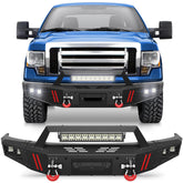 Front Bumper Compatible with Ford F-150 2009-2014, Textured Black Pickup Truck F150 Bumper with Winch Plate, Lights, D-rings, License Plate Bracket (F150, 2009-2014, Excluding Raptor) POFENZE