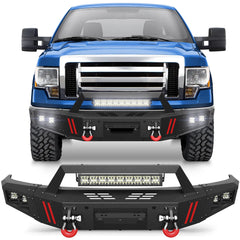 Front Bumper Compatible with Ford F-150 2009-2014, Textured Black Pickup Truck F150 Bumper with Winch Plate, Lights, D-rings, License Plate Bracket (F150, 2009-2014, Excluding Raptor) POFENZE