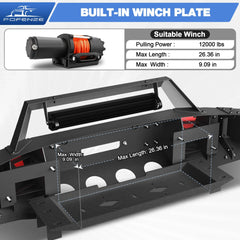 Front Bumper Compatible with Ford F-150 2015 2016 2017, Textured Black Pickup Truck F150 Bumper w/Winch Plate, Lights, D-rings, License Plate Plate, Sensor Holes (Excluding Raptor & Ecoboost) POFENZE