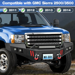 Front Bumper Compatible with GMC Sierra 2500/3500 HD 2011-2014, Textured Black Pickup Truck Bumper for 2011-2014 GMC Sierra 2500 3500, with Winch Plate, Lights and D-rings POFENZE