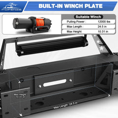 Front Bumper Compatible with GMC Sierra 2500/3500 HD 2015-2019, Textured Black Pickup Truck Bumper for 2015-2019 GMC Sierra 2500 3500, with Winch Plate, Lights and D-rings POFENZE