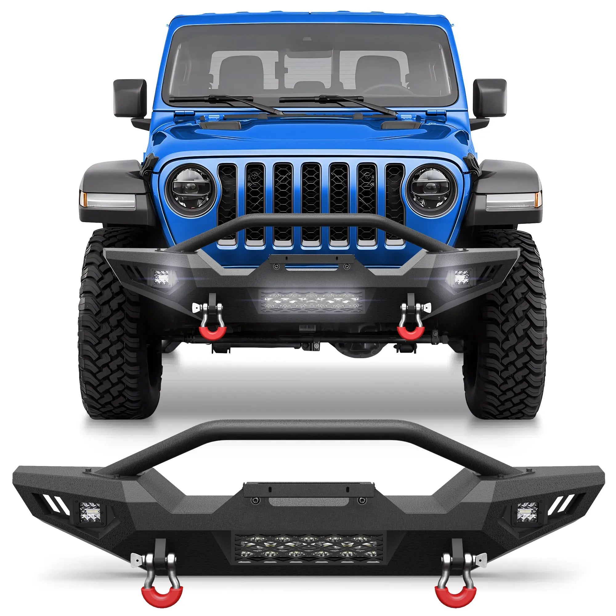 Front Bumper Compatible with Jeep 2007-2024 Wrangler JK JL JT POFENZE