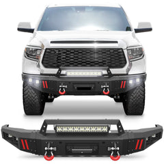 Front Bumper Compatible with Toyota Tundra 2014-2021, Textured Black Pickup Bumper for Tundra 2014 2015 2016 2017 2018 2019 2020 2021, w/Winch Plate, Lights, D-rings, License Plate Bracket POFENZE
