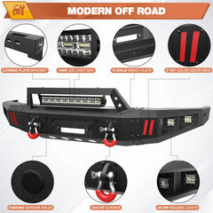 Front Bumper Compatible with Toyota Tundra 2014-2021, Textured Black Pickup Bumper for Tundra 2014 2015 2016 2017 2018 2019 2020 2021, w/Winch Plate, Lights, D-rings, License Plate Bracket POFENZE