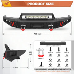 Front Bumper Compatible with Toyota Tundra 2014-2021, Textured Black Pickup Bumper for Tundra 2014 2015 2016 2017 2018 2019 2020 2021, w/Winch Plate, Lights, D-rings, License Plate Bracket POFENZE