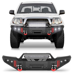 Front Bumper Fit for Tacoma 2nd Gen 2005-2015, Pickup Truck Bumper Black with Winch Plate, D-ring, Lights, License Plate Bracket (Compatible with 2005-2015 Tacoma 2nd Gen Only) POFENZE