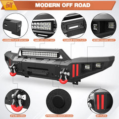 Front Bumper Fit for Tacoma 2nd Gen 2005-2015, Pickup Truck Bumper Black with Winch Plate, D-ring, Lights, License Plate Bracket (Compatible with 2005-2015 Tacoma 2nd Gen Only) POFENZE