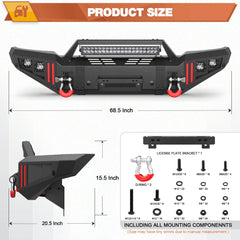 Front Bumper Fit for Tacoma 2nd Gen 2005-2015, Pickup Truck Bumper Black with Winch Plate, D-ring, Lights, License Plate Bracket (Compatible with 2005-2015 Tacoma 2nd Gen Only) POFENZE