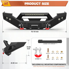 Front Bumper Full Width Offroad Bumper w/Winch Plate, 144W Light Bar, 4x18w Lights, D-rings, License Plate Bracket for 2005-2007 Ford F250/F350/F450 POFENZE