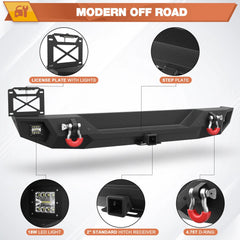 Front Bumper + Rear Bumper Mid Width Offroad Bumper w/Winch Plate, D-ring and Lights Compatible with 2019-2025 Jeep Wrangler JL JLU Unlimited 2/4 Doors POFENZE