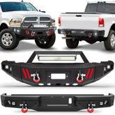 Front Bumper + Rear Bumper for RAM 2500/3500 HD 2010-2018, Full Width Steel Bumper Combo with Winch Plate, LED Light Bar, D-rings, Compatible with 2010-2018 Dodge Ram 2500/3500 HD, Textured Black POFENZE