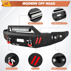 Front Bumper + Rear Bumper for RAM 2500/3500 HD 2010-2018, Full Width Steel Bumper Combo with Winch Plate, LED Light Bar, D-rings, Compatible with 2010-2018 Dodge Ram 2500/3500 HD, Textured Black POFENZE