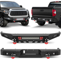 Front Bumper and Rear Bumper Fits 2014-2021 Toyota Tundra Front / Rear Truck Bumper With Sensor Holes & LED Lights POFENZE