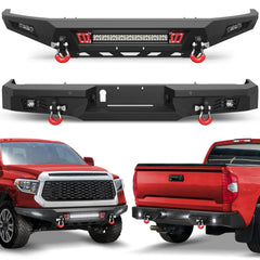 Front Bumper and Rear Bumper Fits 2014-2021 Toyota Tundra Front / Rear Truck Bumper With Sensor Holes & LED Lights POFENZE