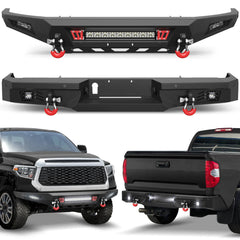 Front Bumper and Rear Bumper Fits 2014-2021 Toyota Tundra Front / Rear Truck Bumper With Sensor Holes & LED Lights POFENZE