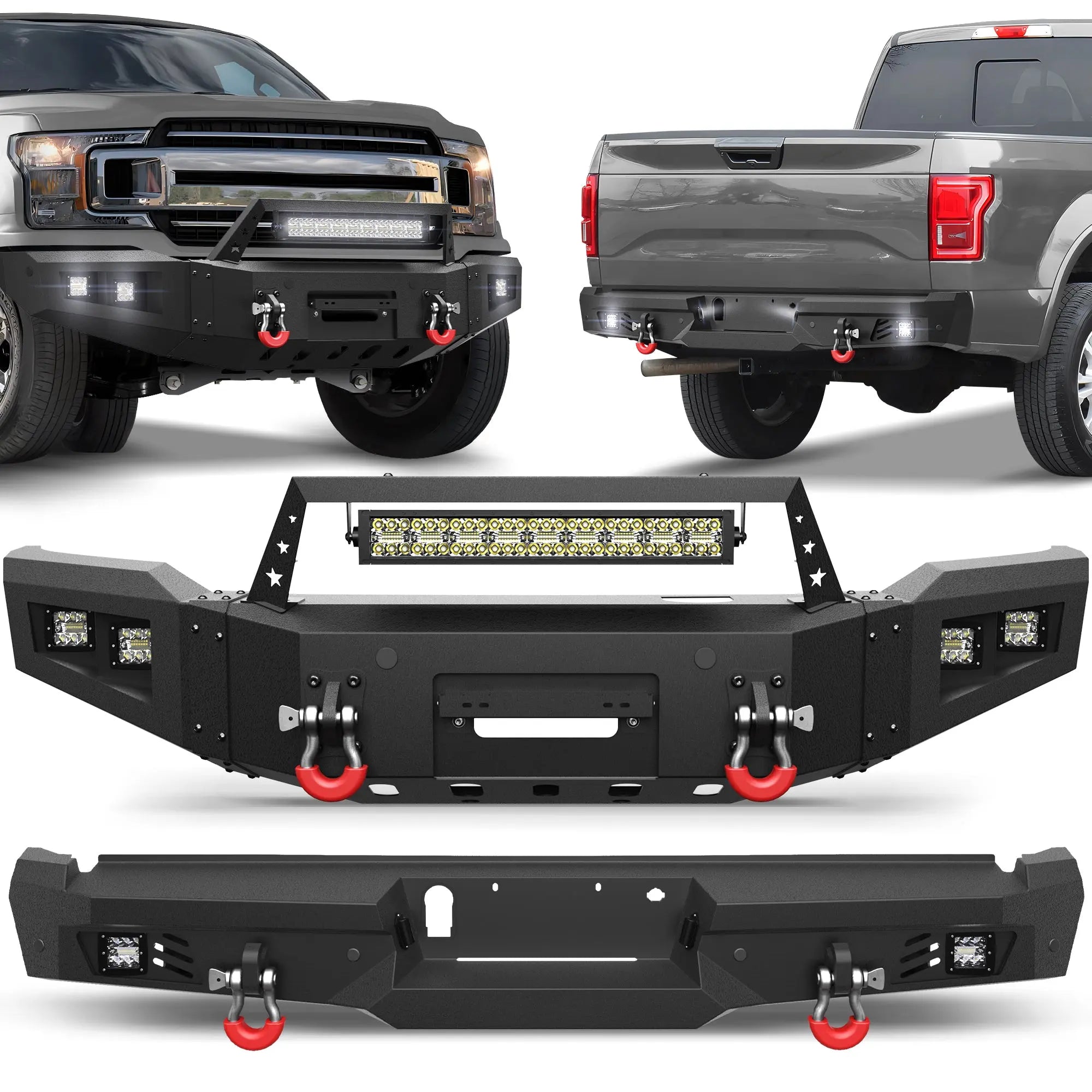 Front Bumper and Rear Bumper Fits 2018-2020 Ford F150 Truck Bumper With Winch Plate &Sensor Holes POFENZE