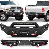 Front Bumper and Rear Bumper for RAM 2500/3500 2010-2018, Full Width Steel Bumper Combo with Winch Plate, LED Light Bar, D-rings, Compatible with 2010-2018 Dodge Ram 2500/3500, Textured Black POFENZE