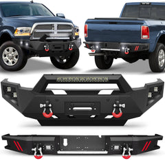 Front Bumper and Rear Bumper for RAM 2500/3500 2010-2018, Full Width Steel Bumper Combo with Winch Plate, LED Light Bar, D-rings, Compatible with 2010-2018 Dodge Ram 2500/3500, Textured Black POFENZE
