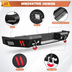 Front Bumper and Rear Bumper for RAM 2500/3500 2010-2018, Full Width Steel Bumper Combo with Winch Plate, LED Light Bar, D-rings, Compatible with 2010-2018 Dodge Ram 2500/3500, Textured Black POFENZE