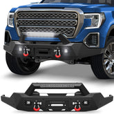 Front Bumper for 19-22 GMC Sierra 1500 Full Width Offroad Bumper w/Winch Plate, 144W Light Bar, 2x18w Lights, D-rings, License Plate Bracket for 2019-2022 GMC Sierra 1500 Trucks POFENZE