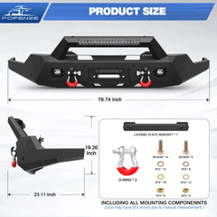 Front Bumper for 19-22 GMC Sierra 1500 Full Width Offroad Bumper w/Winch Plate, 144W Light Bar, 2x18w Lights, D-rings, License Plate Bracket for 2019-2022 GMC Sierra 1500 Trucks POFENZE