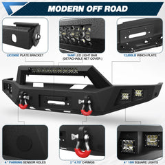 Front Bumper for 1992-1997 F150 Full Width Offroad Bumper w/Winch Plate, 144W Light Bar, 4x18w Lights, D-rings, License Plate Bracket Trucks Bumper for 1992-1997 Ford F150 F250 F350 POFENZE