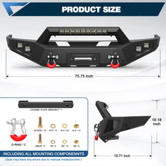 Front Bumper for 1992-1997 F150 Full Width Offroad Bumper w/Winch Plate, 144W Light Bar, 4x18w Lights, D-rings, License Plate Bracket Trucks Bumper for 1992-1997 Ford F150 F250 F350 POFENZE