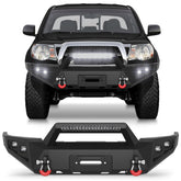 Front Bumper for 2005-2015 Tacoma 2nd Gen Pickup Full Width Bumper w/Winch Plate, LED Lights, D-rings and License Plate Bracket POFENZE