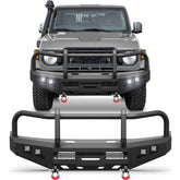 POFENZE Toyota Land Cruiser LC76 LC78 LC79 front bumper installed for 2007-2023, heavy-duty steel