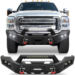 Front Bumper for 2011-2016 Ford F250/F350/F450 Full Width Offroad Bumper w/Winch Plate, 144W Light Bar, 4x18w Lights, D-rings, License Plate Bracket POFENZE