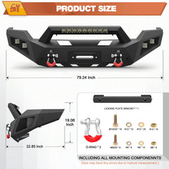 Front Bumper for 2011-2016 Ford F250/F350/F450 Full Width Offroad Bumper w/Winch Plate, 144W Light Bar, 4x18w Lights, D-rings, License Plate Bracket POFENZE